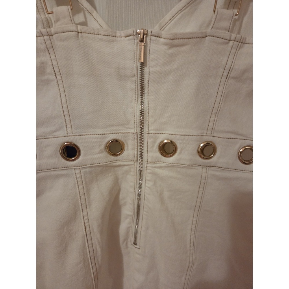 Bebe Eyelet Detail Fit Flare Denim Dress White Size 6 NWT - Picture 3 of 16